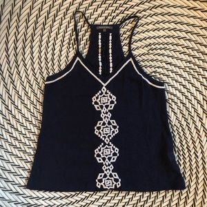 Michael stars navy blue and white embroidered tank